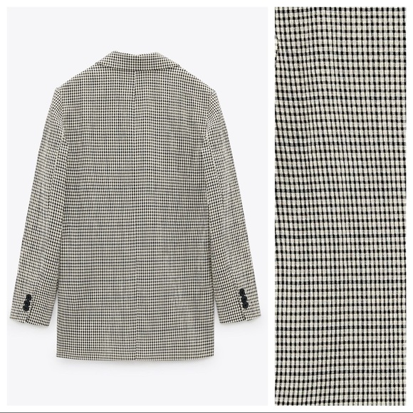 NWOT. Zara Black/Cream Check Double Breasted Blazer/Jacket. Size XS. - Picture 6 of 10